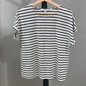 Green Envelope Dark Olive Green  and White Striped Tee Size Large